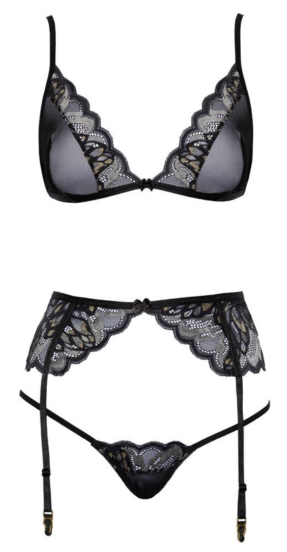 Completo intimo set reggiseno perizoma reggicalze nero
