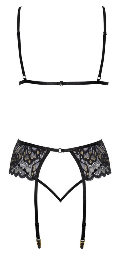 Completo intimo set reggiseno perizoma reggicalze nero
