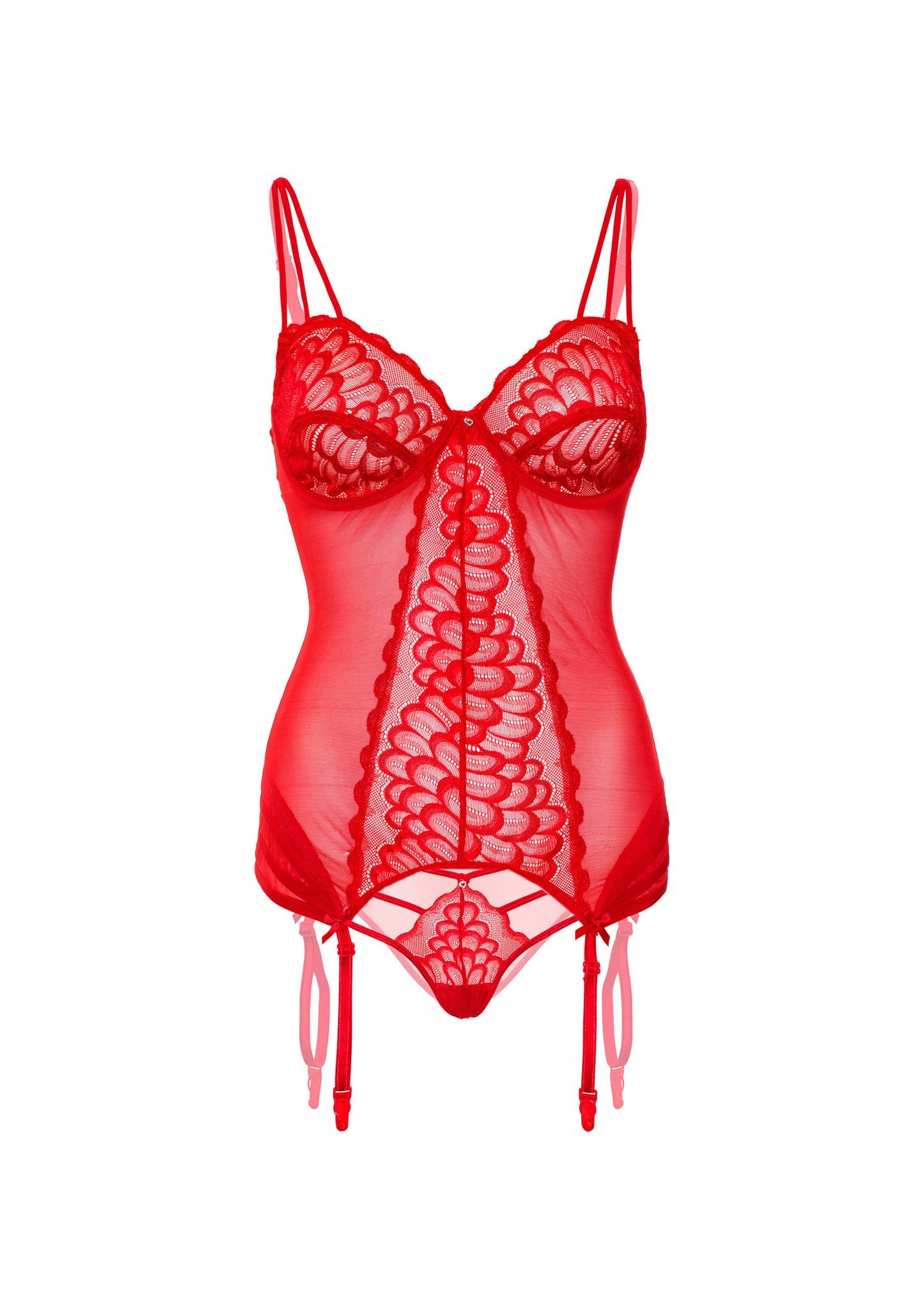 Guepiere con perizoma e reggicalze Lace Cami Corset with string red