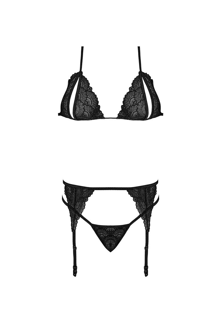 Reggiseno con perizoma e reggicalze Peek-a-Boo Bra, Garter & G-Set Black